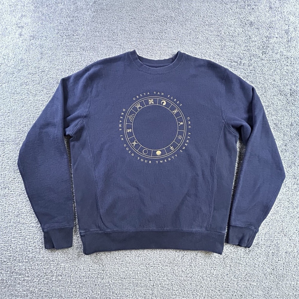 Greta Van Fleet Dreams In Gold Tour 2022 Sweatshirt Navy Blue Medium